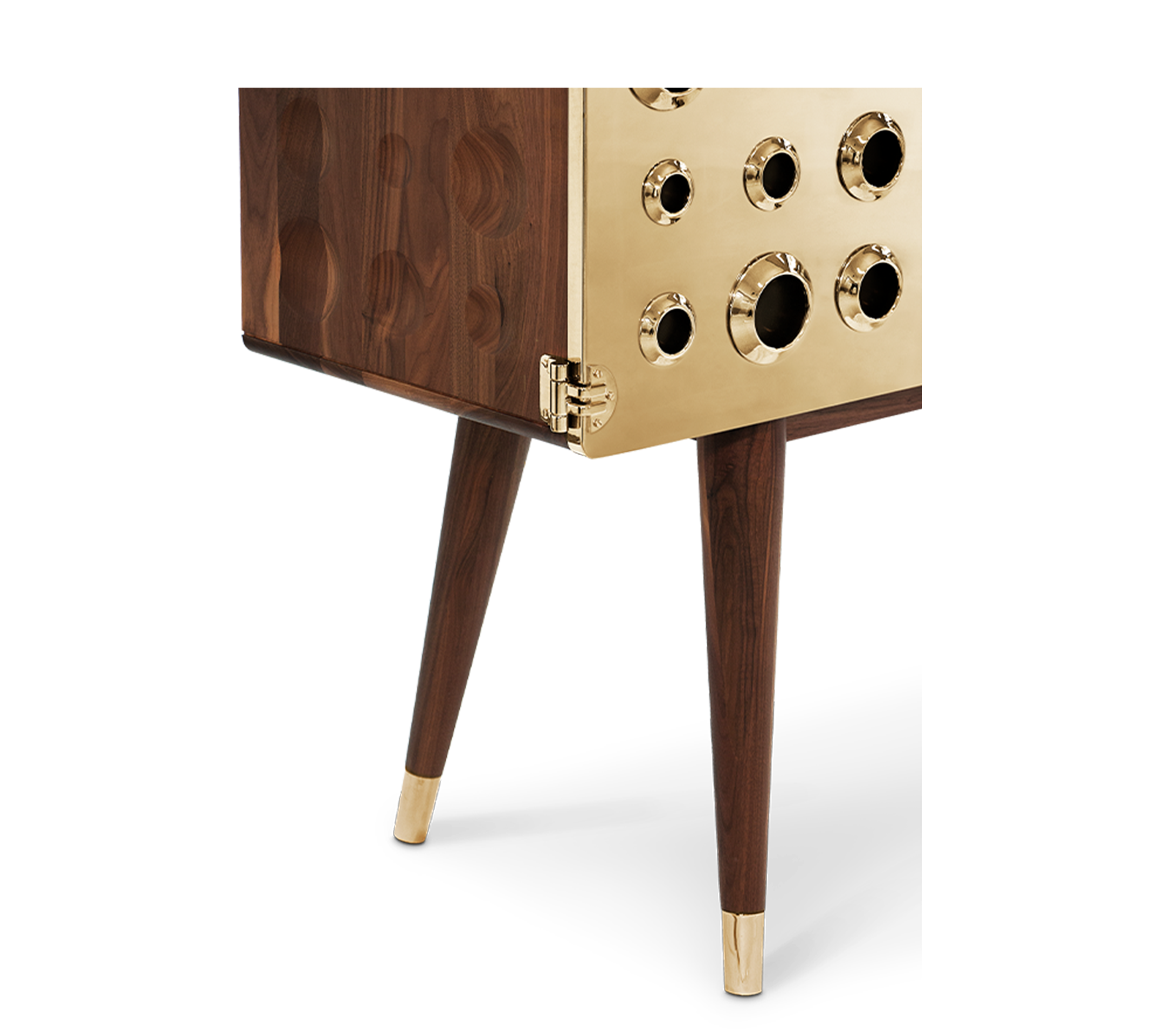 Luxury Walnut Bar Cabinet with Brass Accents & Hidden Storage