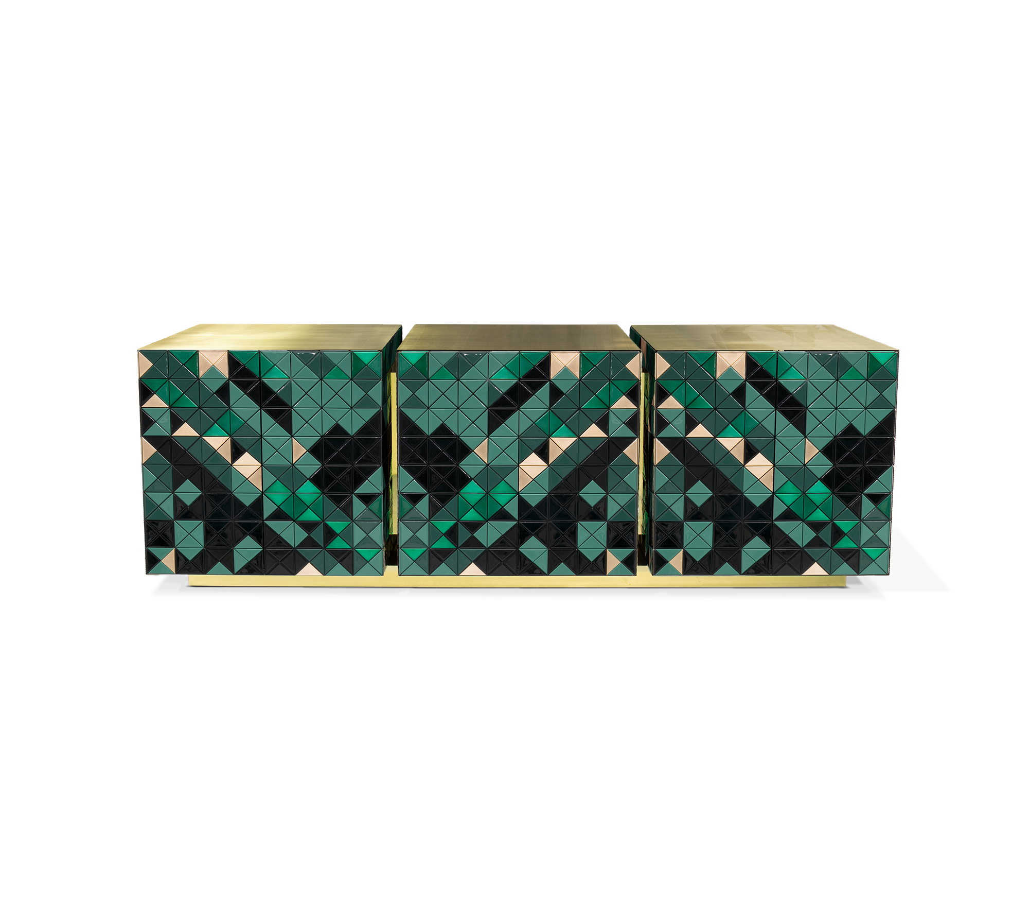 Luxury Anodized Metal Sideboard Cabinet with Pixel-Inspired Design & Hidden Storage
