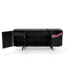 Luxury Black Sideboard Buffet Cabinet with Floral Carved Details & Storage