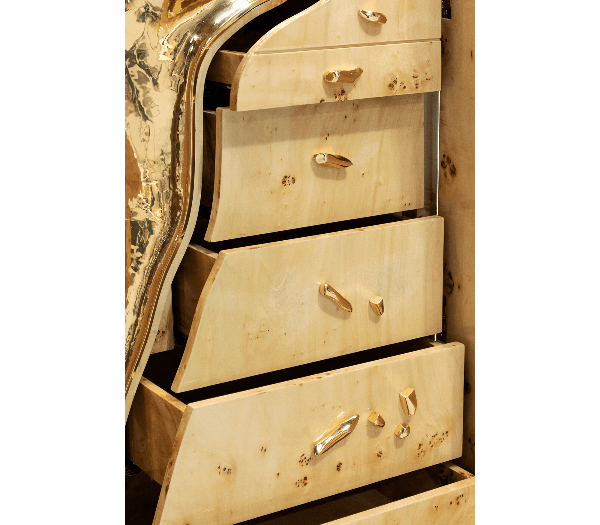 Luxury Walnut Display Cabinet with Sculptural Brass Accents & Hidden Storage