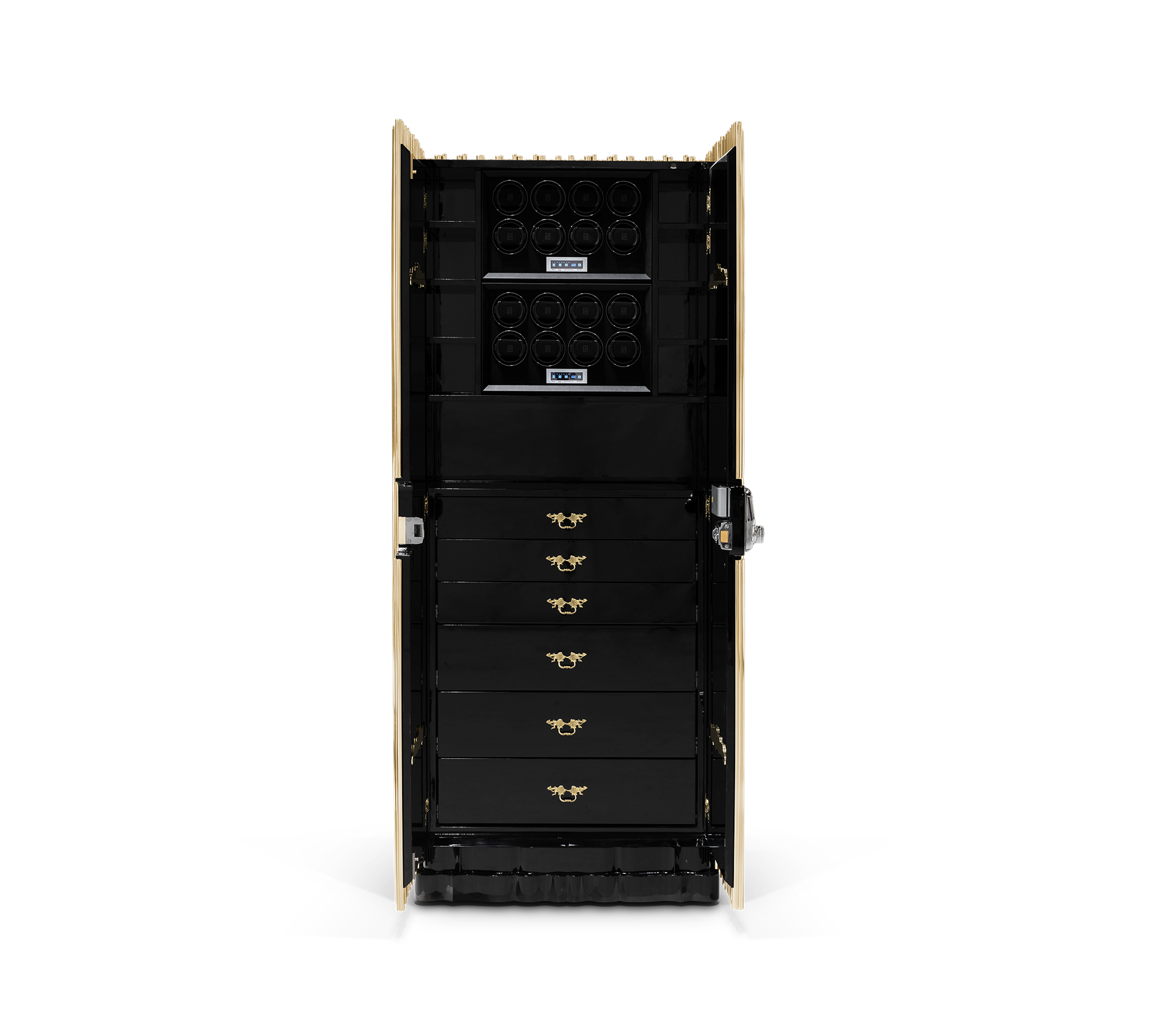 Luxury Symphony Watch Winder Safe with Gold-Plated Brass Pipes & High-Security Storage System