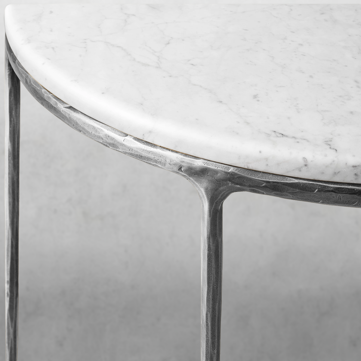 Thaddeus Metal Semi-Circle Marble Console Table Hand-Forged Entryways Entrance Table