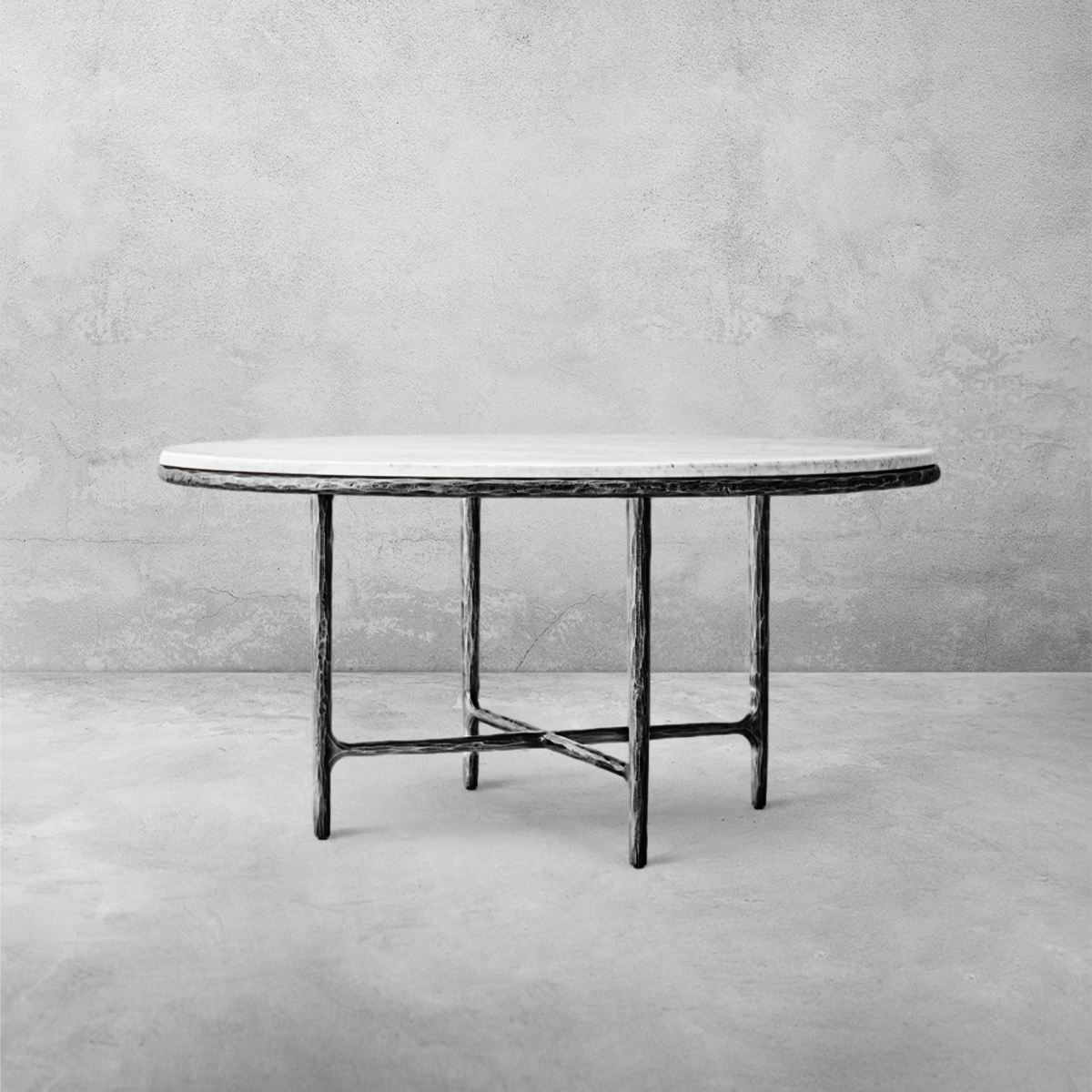 Thaddeus Metal Marble Round Dining Table Hand-Forged Kitchen Table