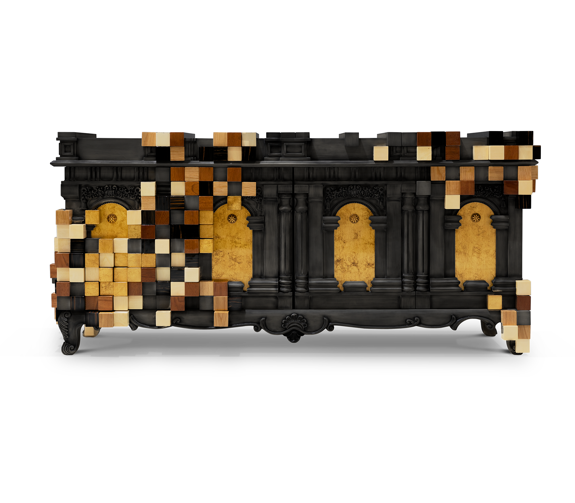 Luxury Mirrored Sideboard Buffet Cabinet with Gold Accents & Modern Storage