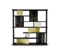 Luxury Double-Sided Bookcase with LED Lighting, Marble Shelves & Display Storage