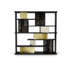 Luxury Double-Sided Bookcase with LED Lighting, Marble Shelves & Display Storage