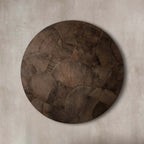 Pola Wood Round Coffee Table with Ash Wood Top Weathered Steel Base Wabi-Sabi Style Living Room Center Tea Table