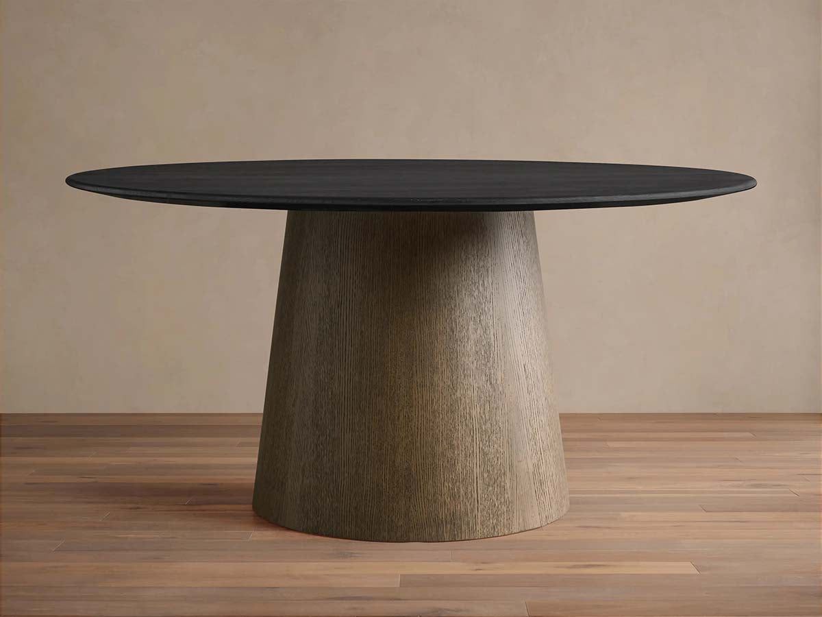 Saint Germain Round Wood Dining Table with Solid Oak Top Natural Wood Toulouse Base