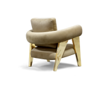 Luxury Sculptural Armchair with Polished Hammered Brass Legs & Curved Upholstery Design