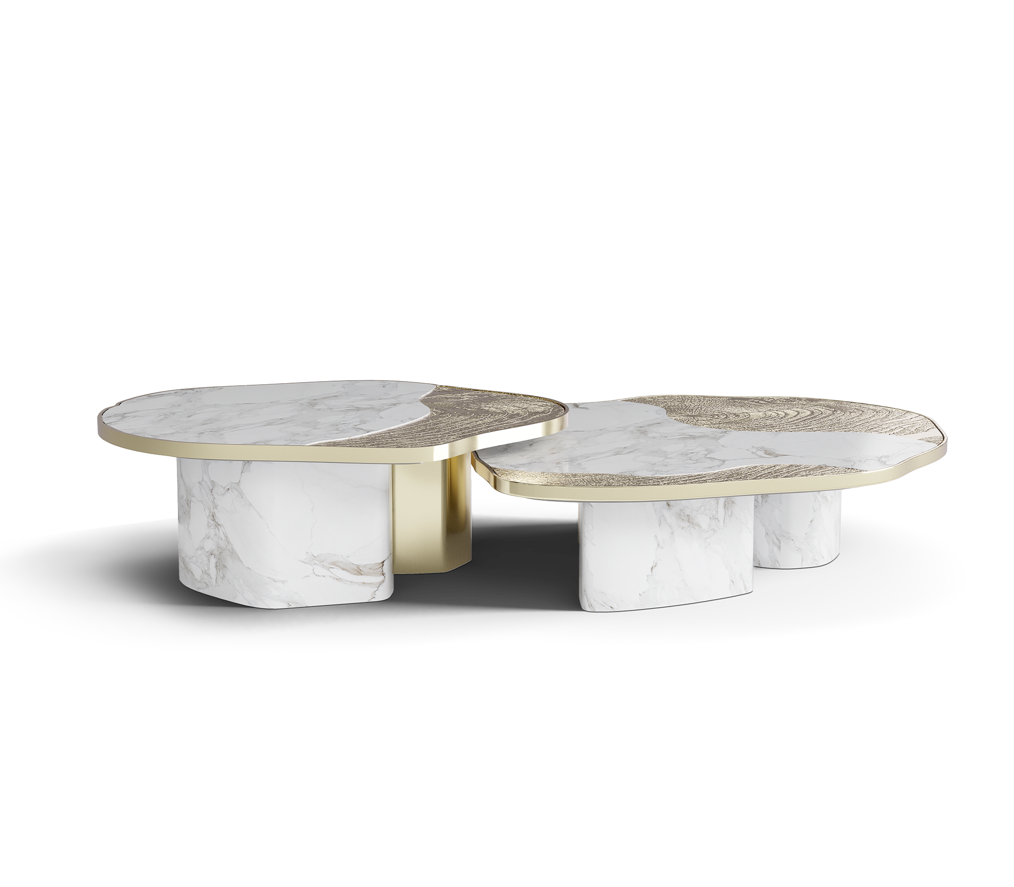 Luxury Calacatta Marble Coffee Table with Black Sculptural Base & Modern Design
