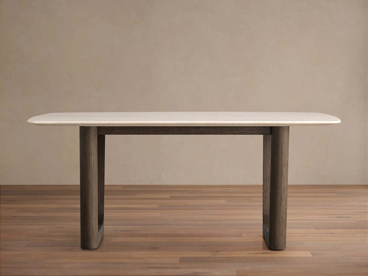 Saint Germain Stone Dining Table with Natural Marble Top Wood Rennes Metal Base