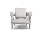 Luxury Sculptural Armchair with Polished Hammered Brass Legs & Curved Upholstery Design