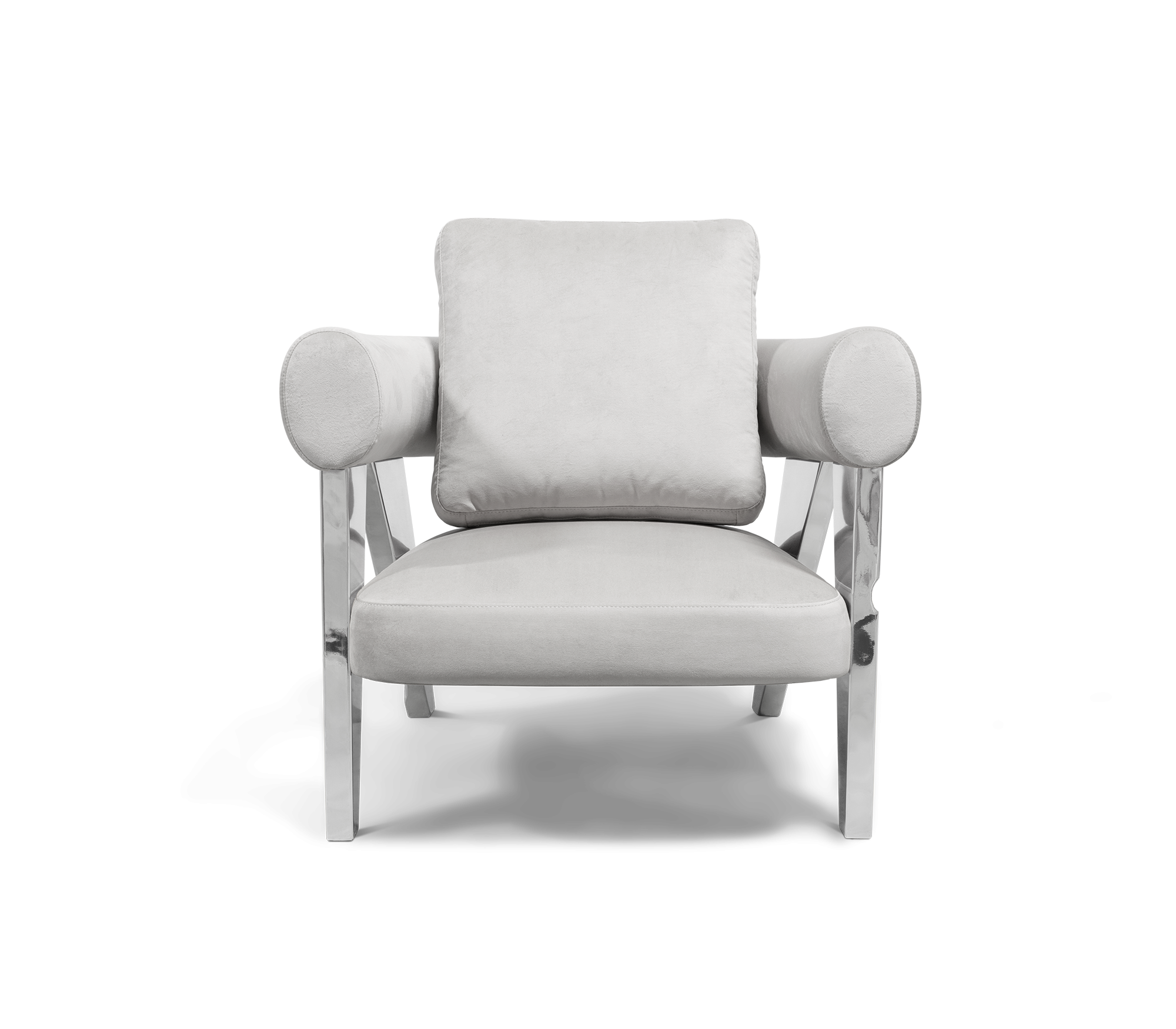 Luxury Sculptural Armchair with Polished Hammered Brass Legs & Curved Upholstery Design
