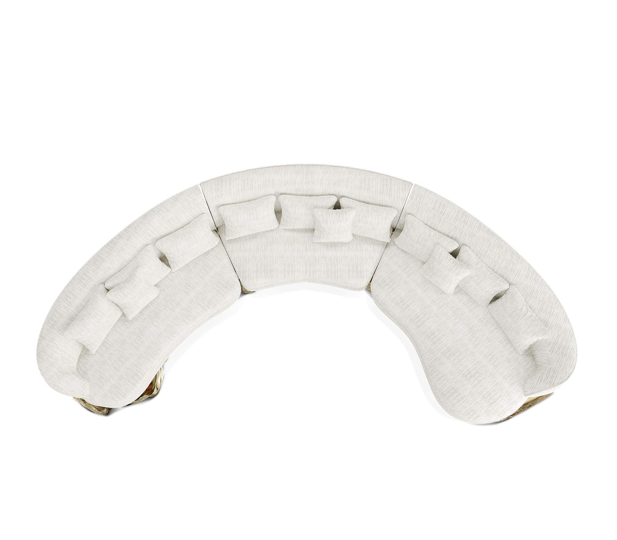 Luxury Sculptural Curved Sofa with Polished Hammered Brass Base & Organic Design