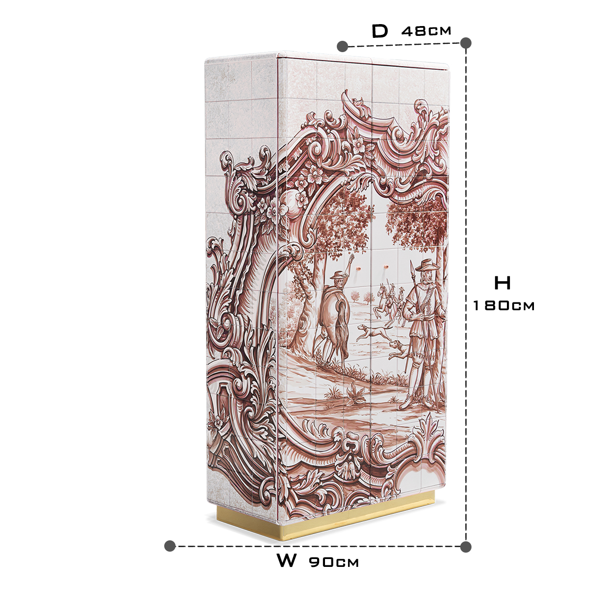Luxury Display Cabinet with Hand-Painted Tile Artwork, Glass Shelves & Storage