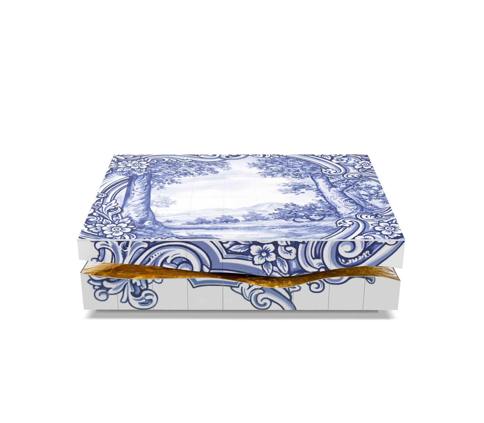 Luxury Carrara Marble Coffee Table with Sculptural Brass Frame & Organic Design