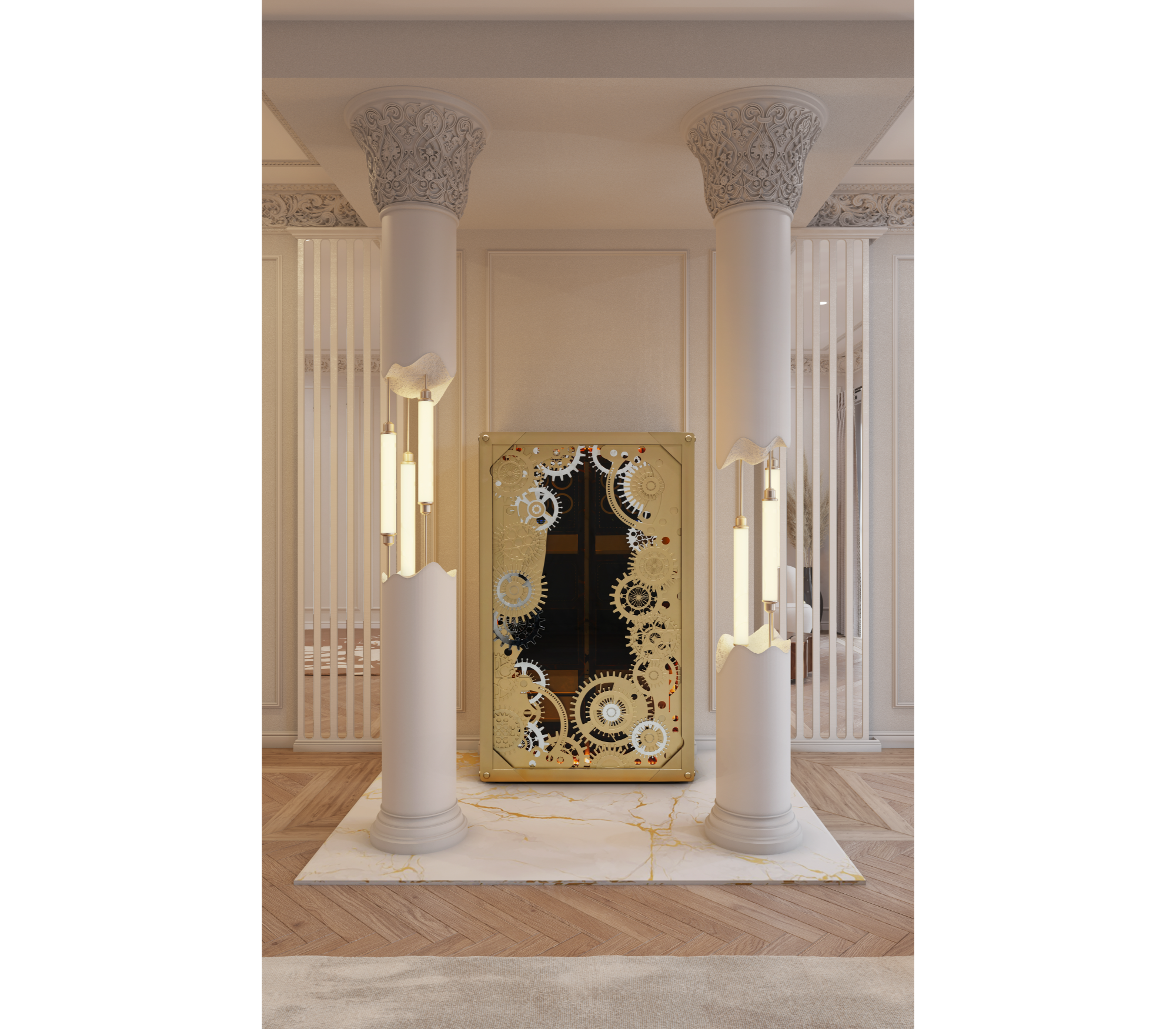Luxury Baron Safe with Electric Opening System, Gold-Plated Brass & Walnut Root Interior