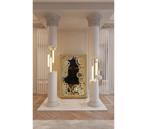 Luxury Baron Safe with Electric Opening System, Gold-Plated Brass & Walnut Root Interior