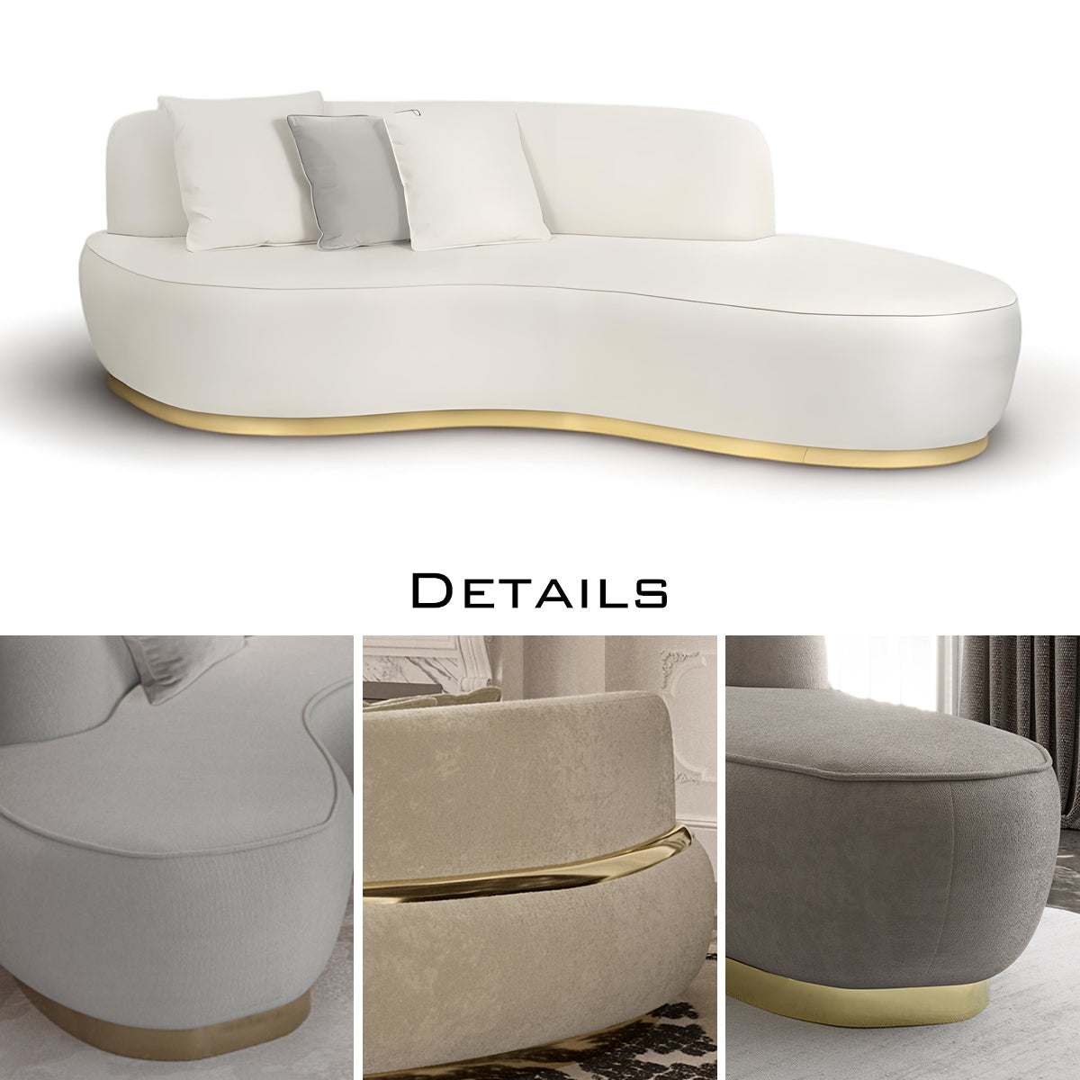 Luxury Swan Lake Inspired Sofa with Sculptural Brass Frame & Asymmetric Design