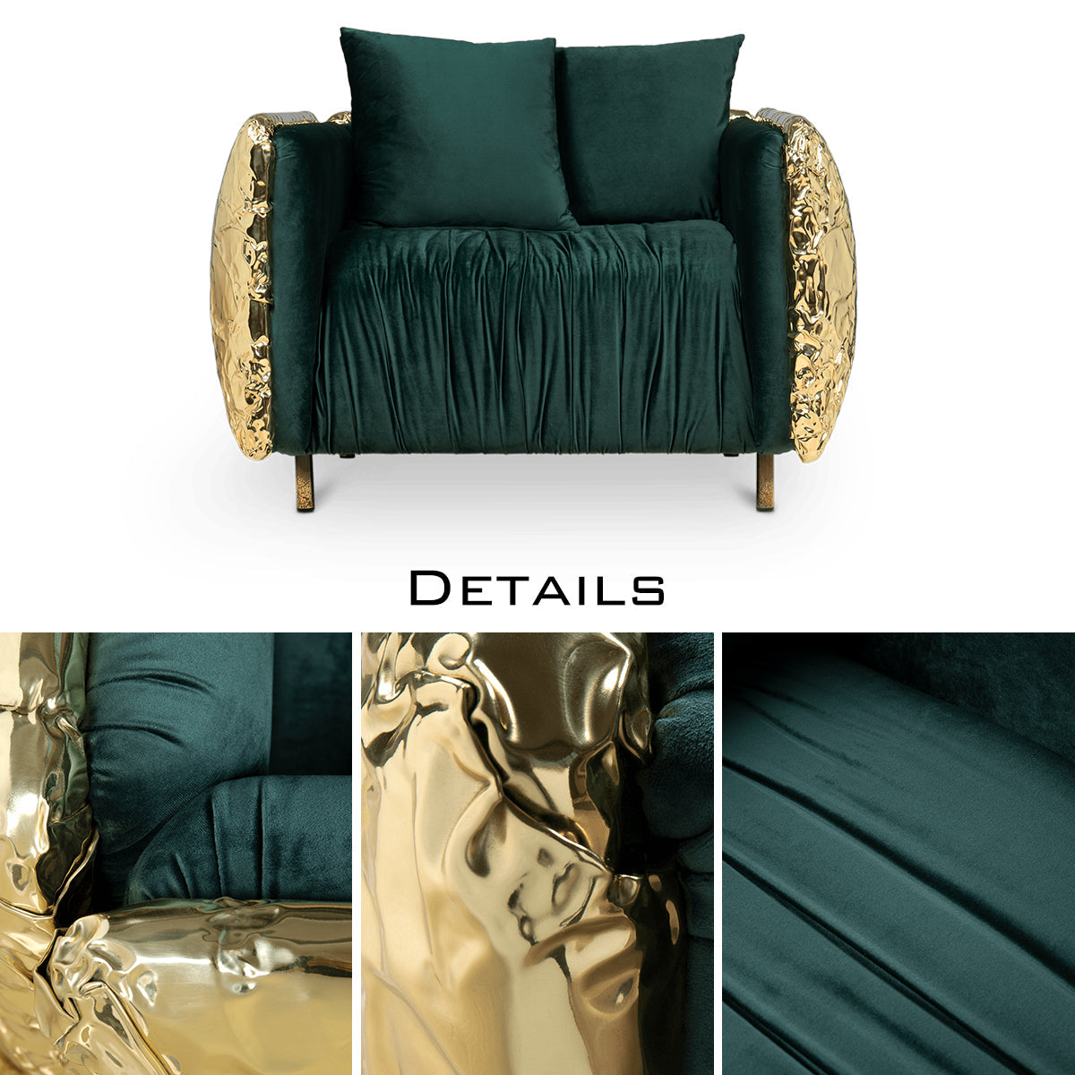 Luxury Imperfect Sculptural Armchair with Hammered Brass Frame & Artistic Design