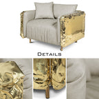 Luxury Imperfect Sculptural Armchair with Hammered Brass Frame & Artistic Design