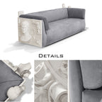 Luxury Versailles Inspired Sofa with Sculpted Resin Wood Frame, Velvet Pillows & Acrylic Legs