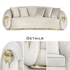 Luxury Curved Sofa with Hand-Hammered Polished Brass Base & Cream Upholstery Design