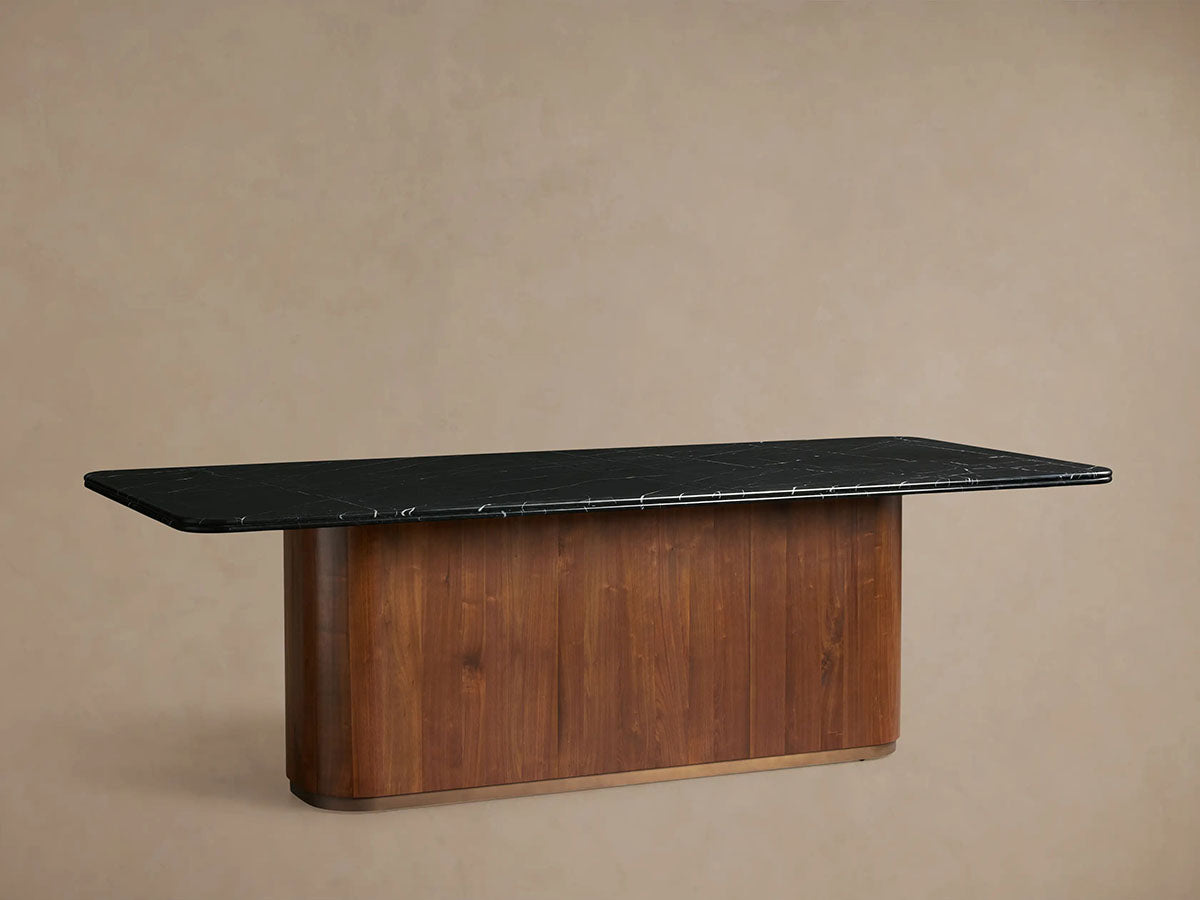 Caden Esstisch mit schwarzer Marquina Steinplatte, amerikanischer Nussbaumholzfuß, luxuriöser Stil