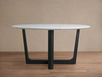 Saint Germain Round Stone Dining Table with Carrara Marble Top Wood Rennes Base