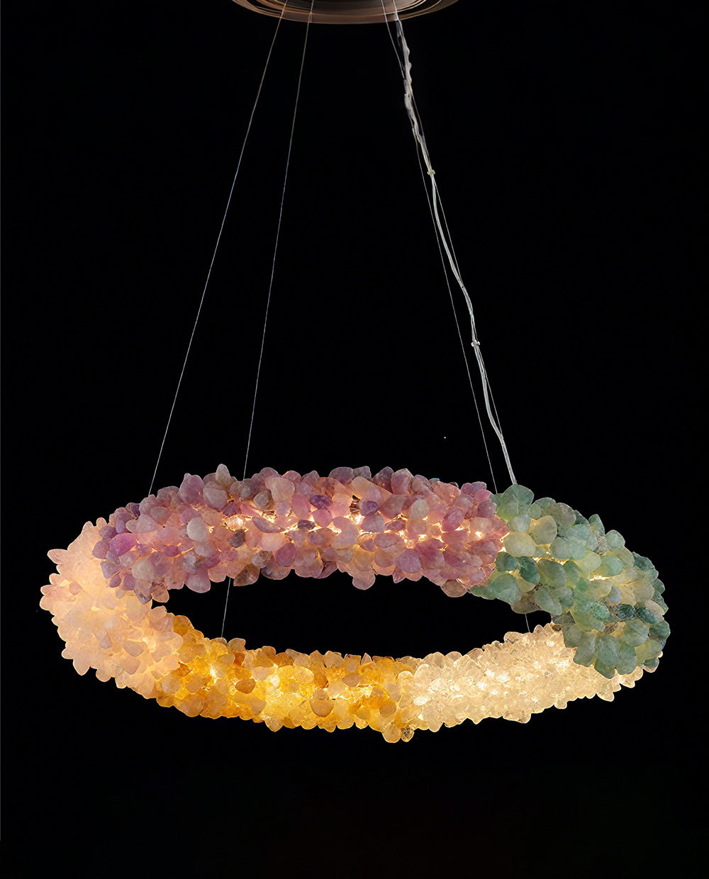 Natural crystal stone donut pendant light