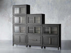 Rowan Modular Wall Unit Storage System Wood Tall Display Cabinet with Reeded Glass Doors