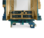 Luxury Display Cabinet with Geometric Pixel Design, Glass Shelves & Storage