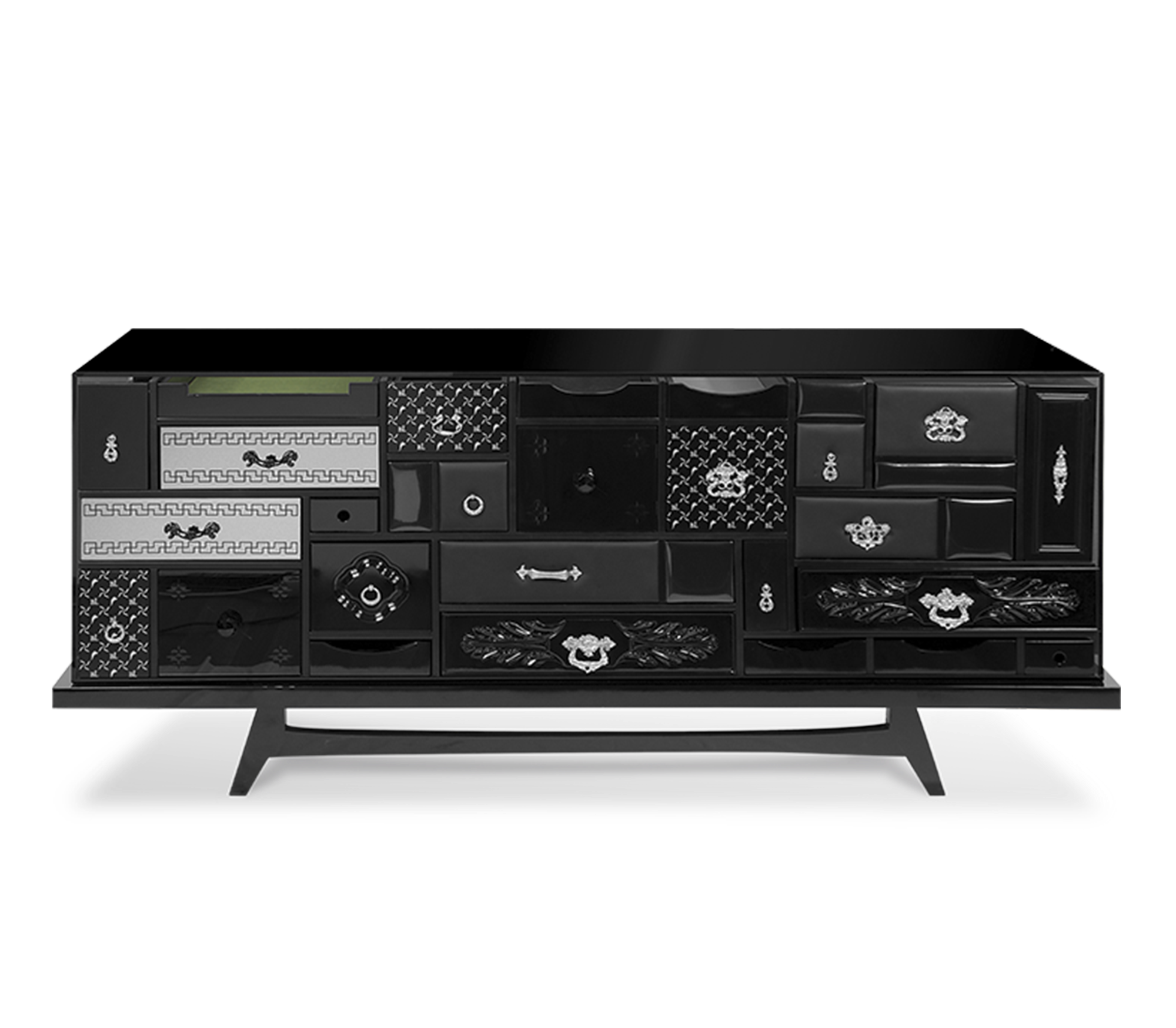 Luxury Black Sideboard Cabinet with Geometric Design & Hidden Storage