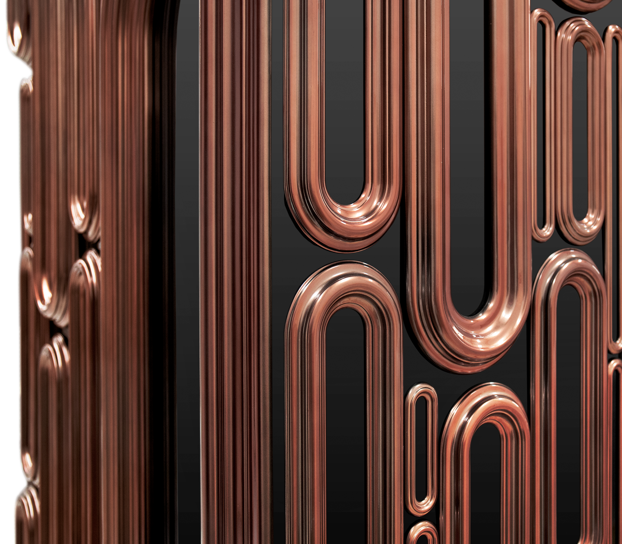 Luxury Bar Cabinet with Brass Tube Design, Glass Shelves & Hidden Storage