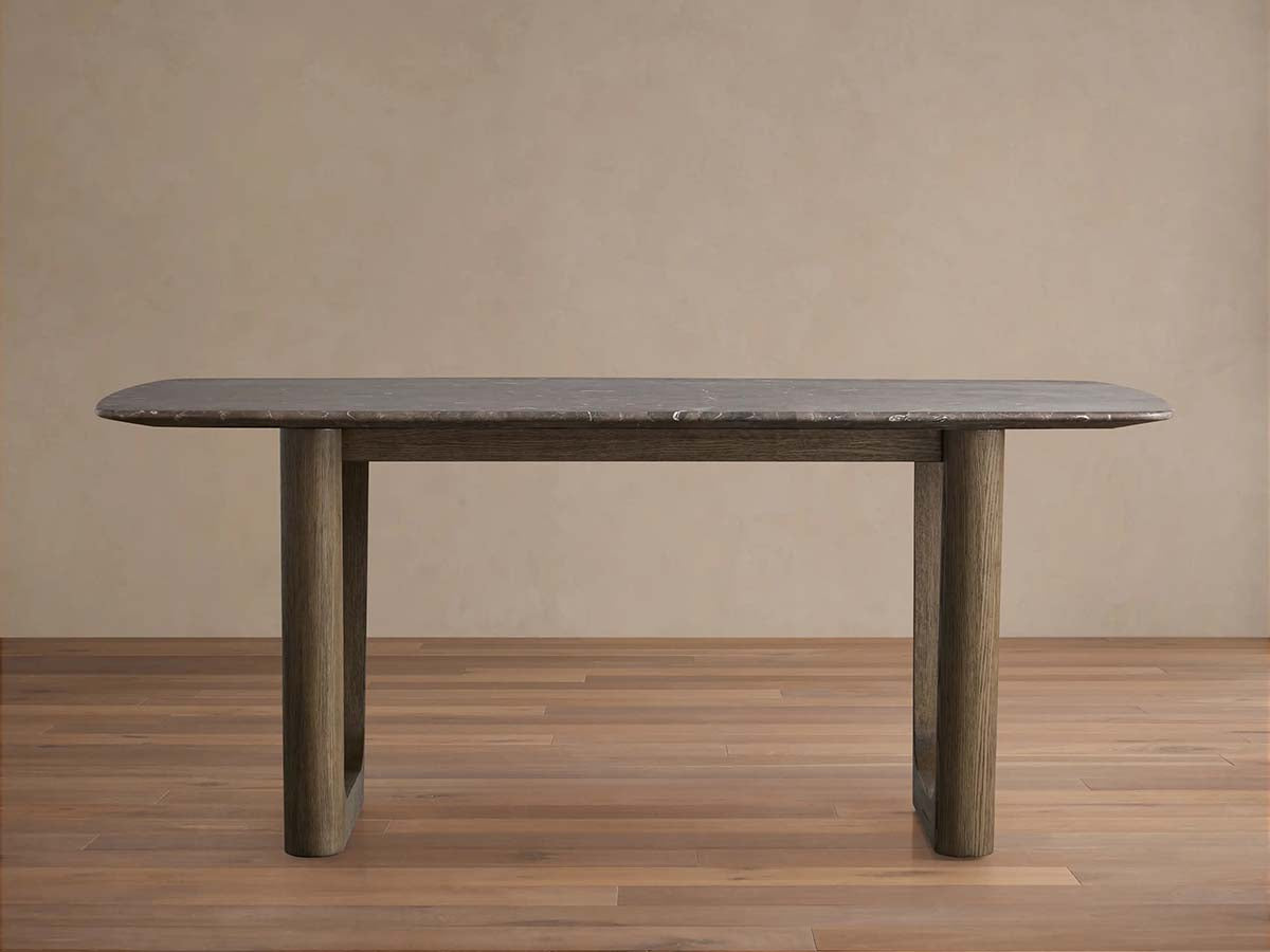 Saint Germain Stone Dining Table with Natural Marble Top Wood Rennes Metal Base