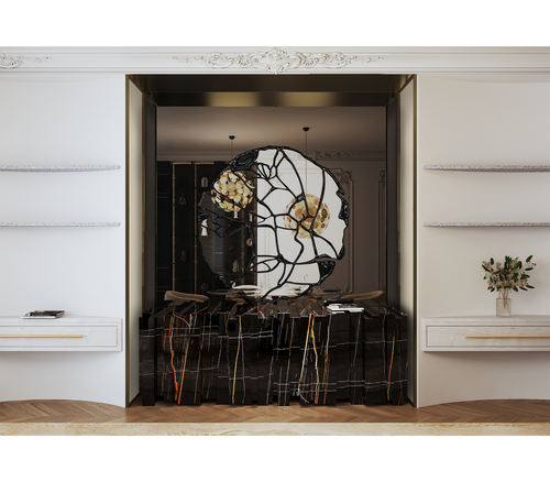 Luxury Sculptural Sideboard Cabinet with Black Gold Finish & Hidden Storage