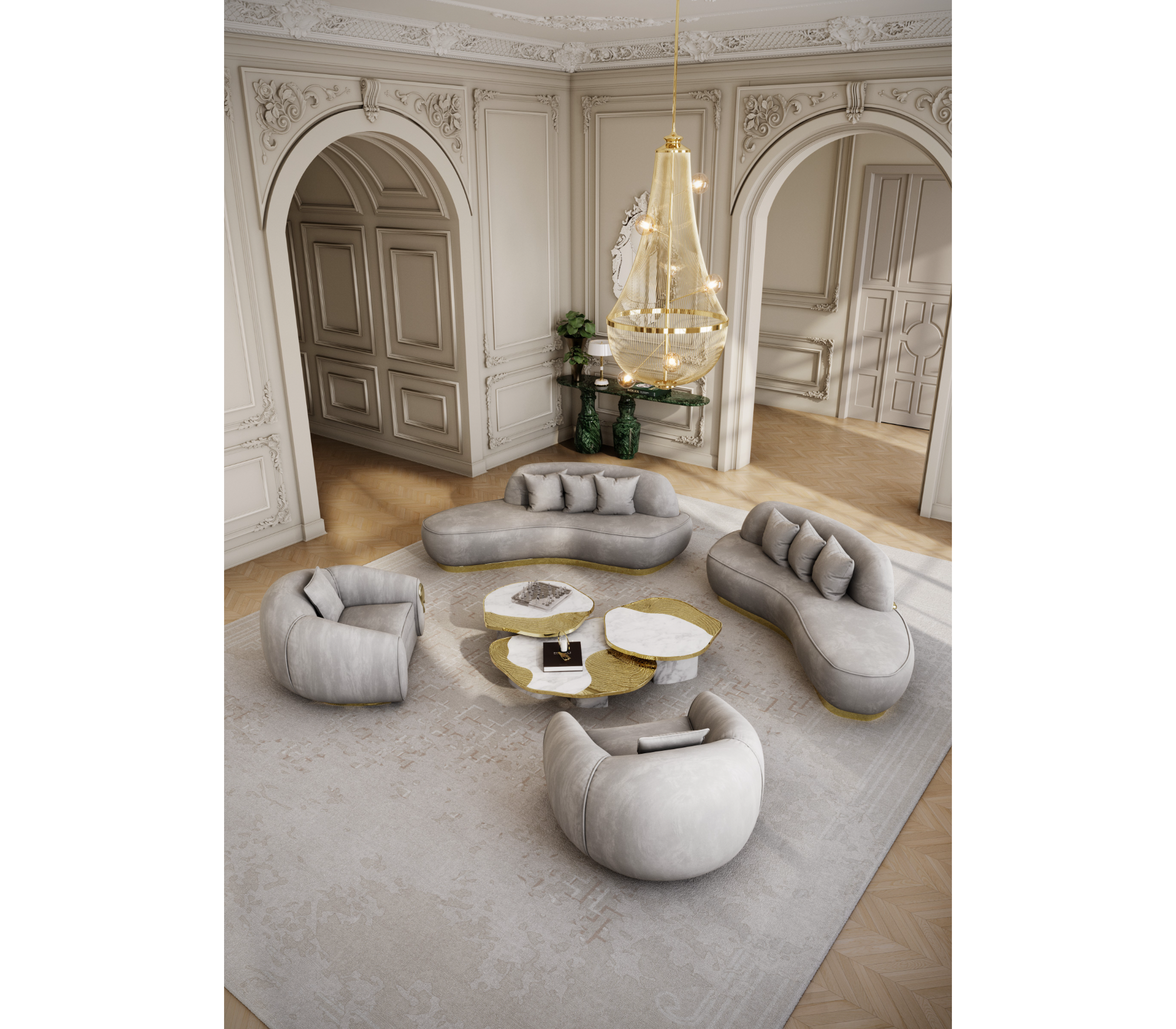 Luxury Calacatta Marble Coffee Table with Black Sculptural Base & Modern Design