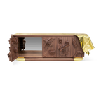 Luxury Black Sideboard Buffet Cabinet with Gold Leaf Details & Hidden Storage