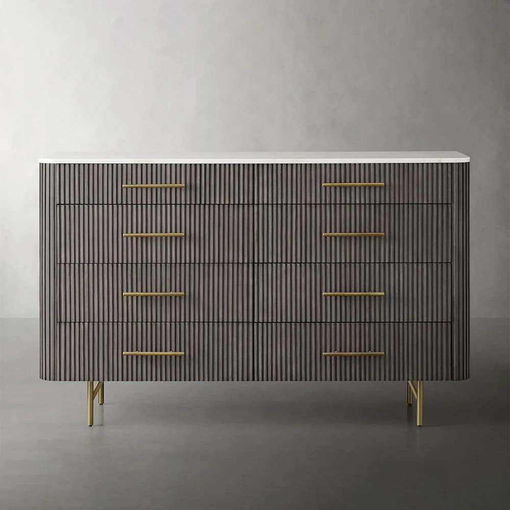 Finnley Wood Eight-Drawer Dresser with Marble or Bluestone Top Rural Chest Of 8-Drawers Cabinet