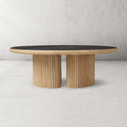 Astor Round Coffee Table Marble Top Oak Wood Base Sofa Center Tea Table