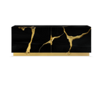 Luxury Black Gold Sideboard Cabinet with Sculptural Cracked Design
