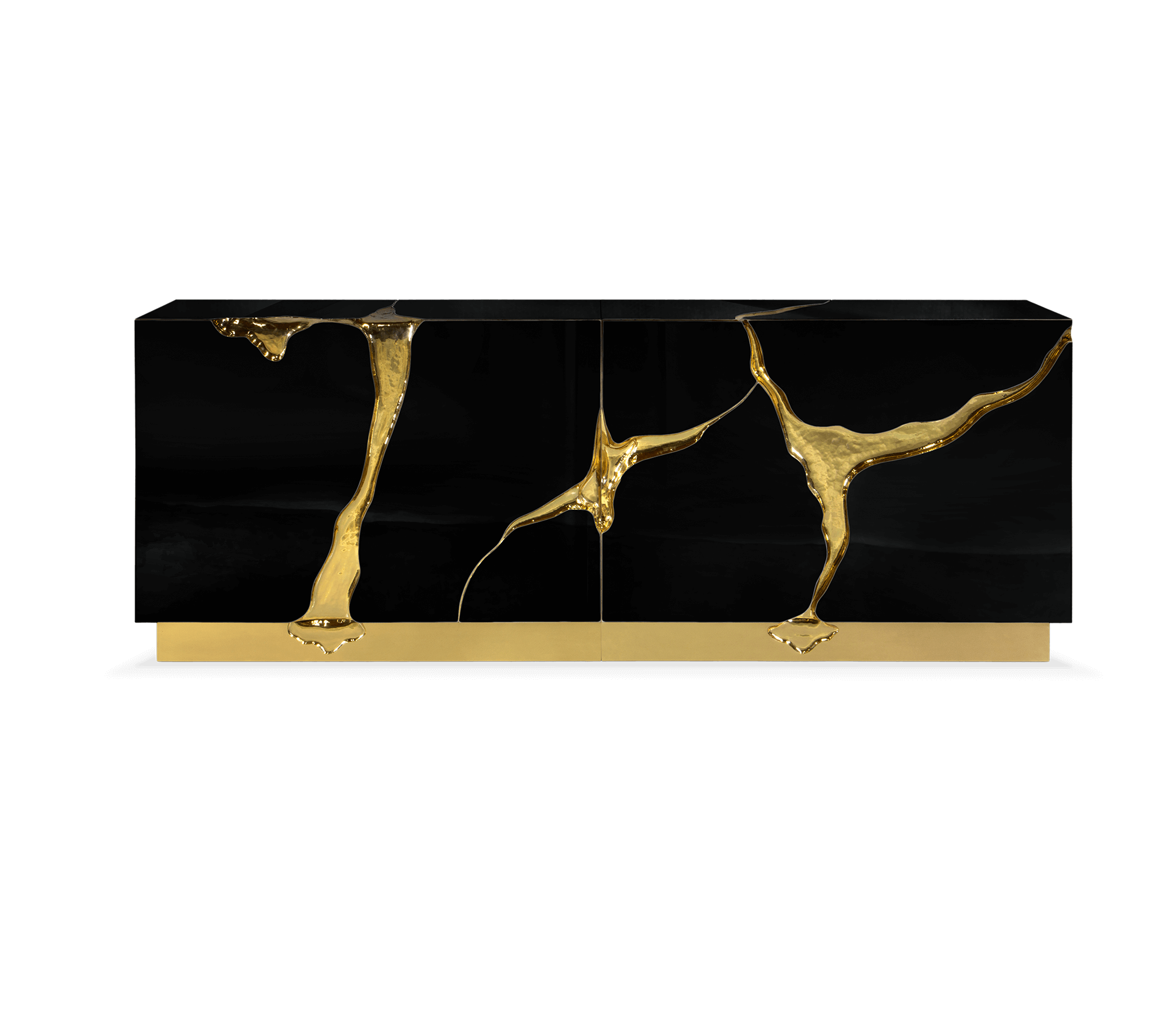Luxury Black Gold Sideboard Cabinet with Sculptural Cracked Design