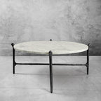 Thaddeus Metal Round Horn Marble Coffee Table & Side Table Hand-Forged Living Sofa Center Tea Table End Tables