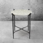 Thaddeus Metal Round Horn Marble Coffee Table & Side Table Hand-Forged Living Sofa Center Tea Table End Tables
