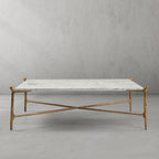 Thaddeus Metal Square Horn Marble Coffee Table Hand-Forged Living Sofa Center Tea Table