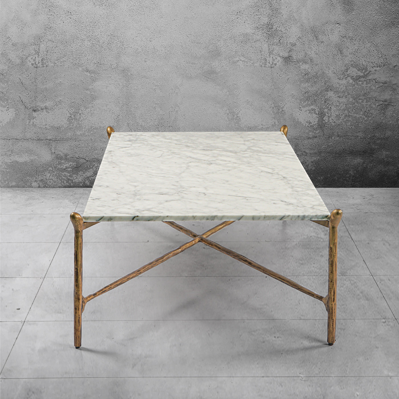 Thaddeus Metal Square Horn Marble Coffee Table Hand-Forged Living Sofa Center Tea Table