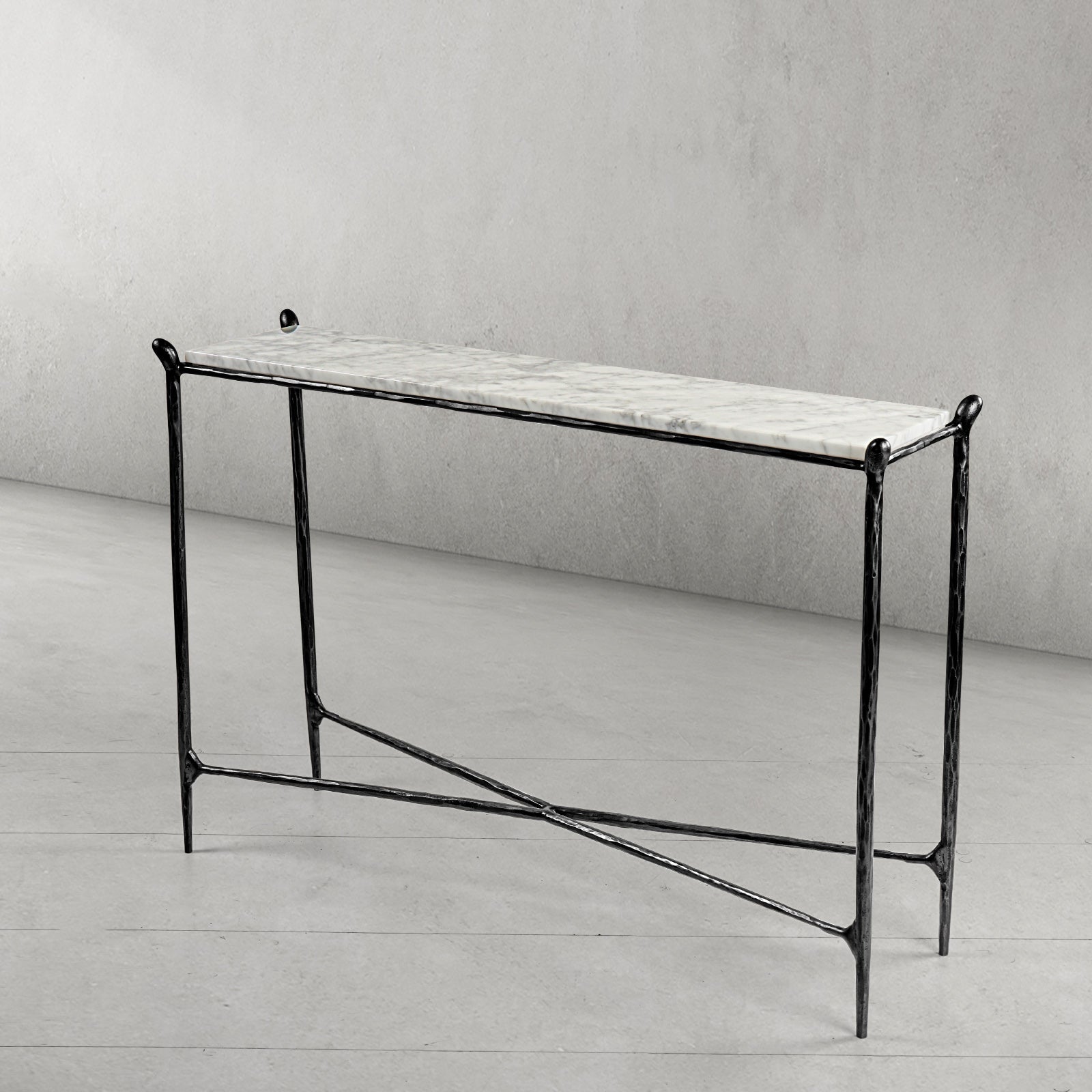 Thaddeus Metal Rectangle Horn Marble Console Table Hand-Forged Entryways Entrance Table