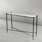 Thaddeus Metal Rectangle Horn Marble Console Table Hand-Forged Entryways Entrance Table