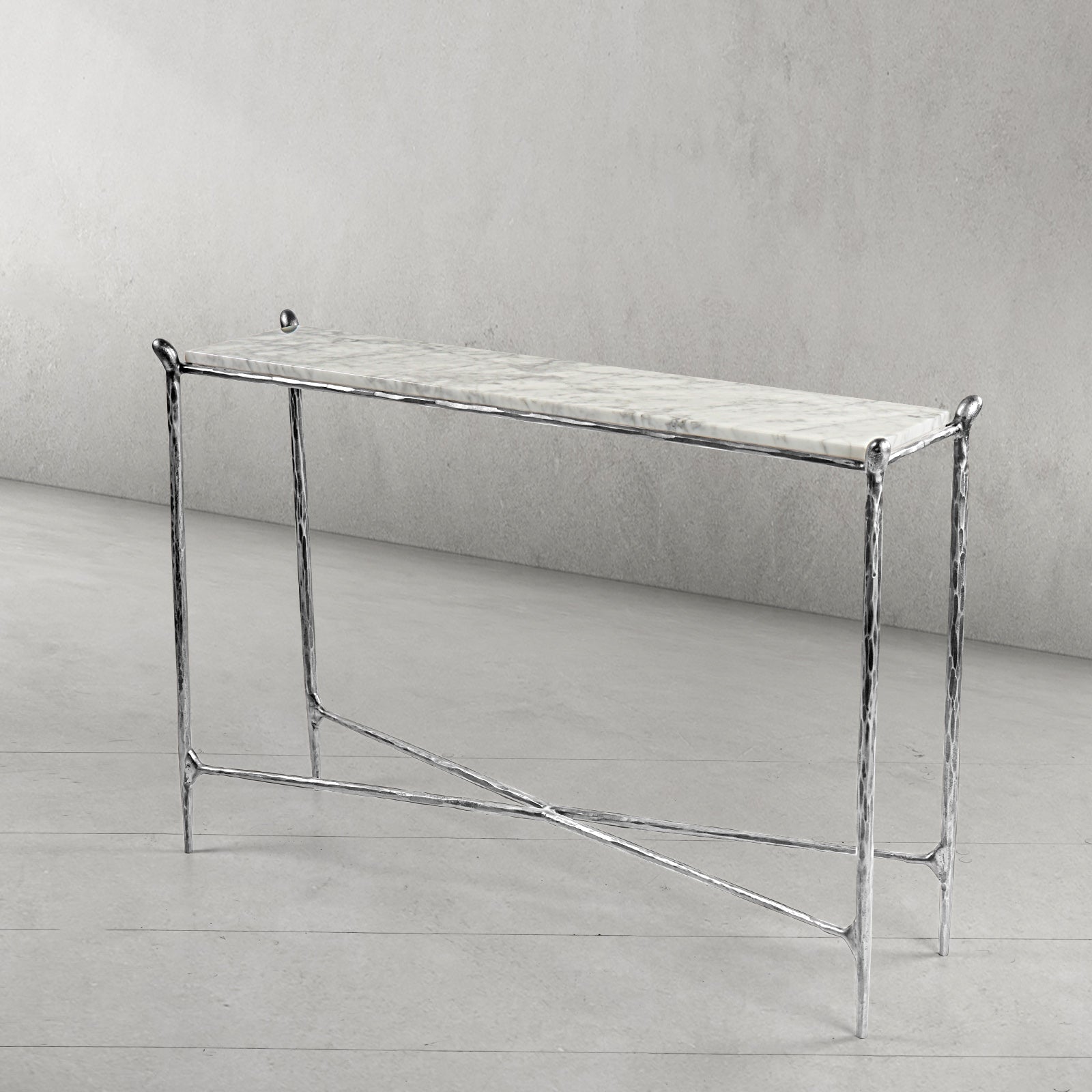 Thaddeus Metal Rectangle Horn Marble Console Table Hand-Forged Entryways Entrance Table