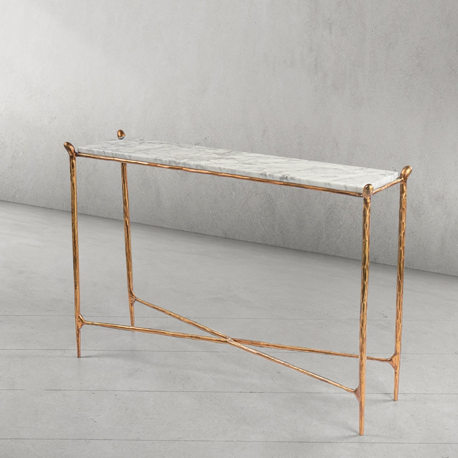 Thaddeus Metal Rectangle Horn Marble Console Table Hand-Forged Entryways Entrance Table